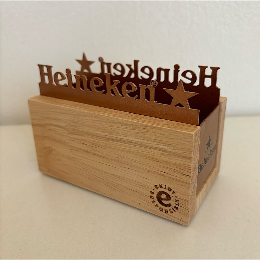 Heineken Coaster Holder Copper Wood